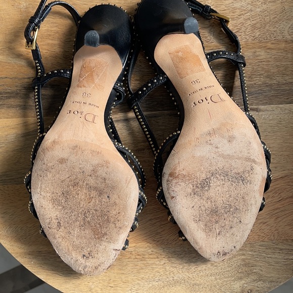 Authentic Dior black leather with gold studs heel sandals - Picture 7 of 14
